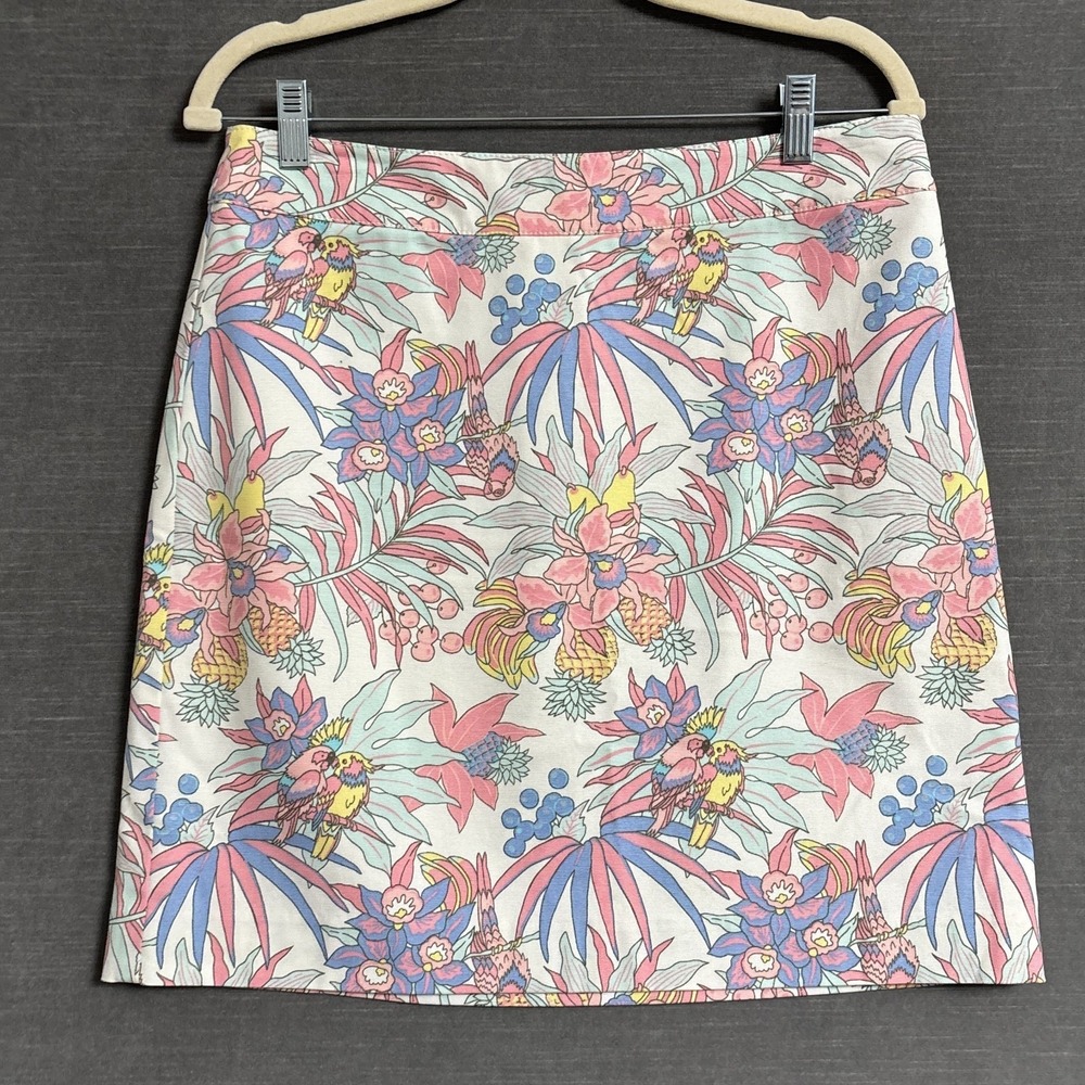 Talbots Skirt 8 Pink Lavender Tropical Parrots Hawaiian Resort Summer Straight